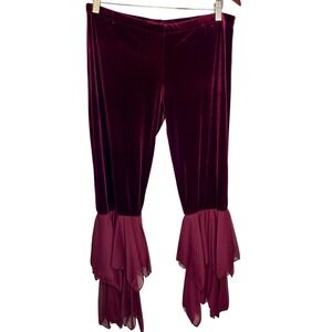 Sharif Designs Velvet Gypsy Ruffle Pants Womens Medium Burgundy‎ Mid Rise